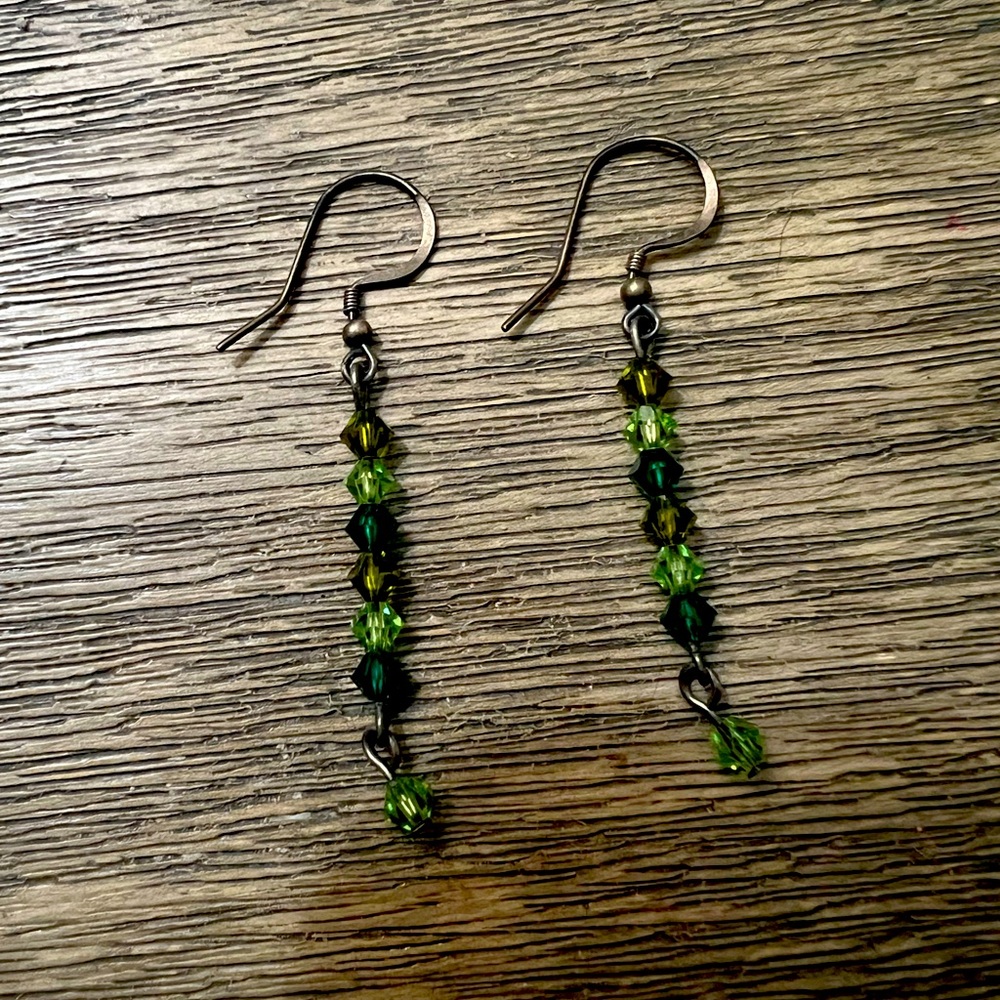 Green and silver beaded earrings 
Swarovski crystal earrings